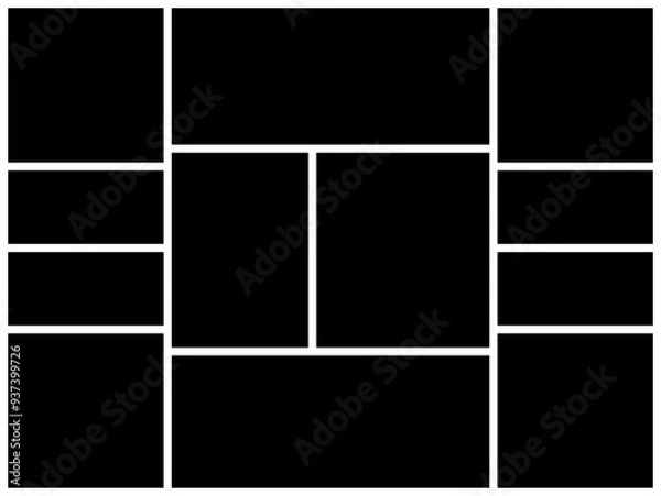 Fototapeta 12 Blank photo collage vector template, Picture frame composition portfolio collection, poster wall template  background and mockup
