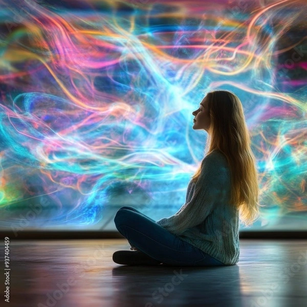 Fototapeta Picture of woman Astral body Psychedelic journey near death experience made by Generative AI