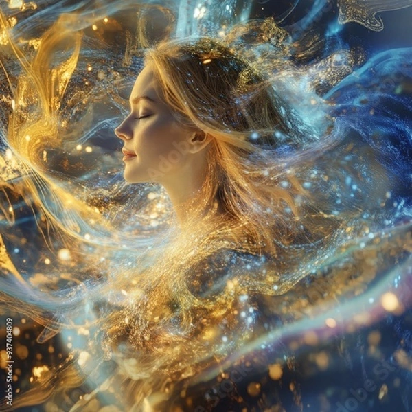 Obraz Picture of woman Astral body Psychedelic journey near death experience made by Generative AI
