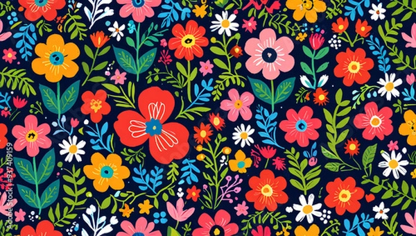 Obraz Creative hand-painted traditional Norwegian Scandinavian folk art with bright floral patterns.