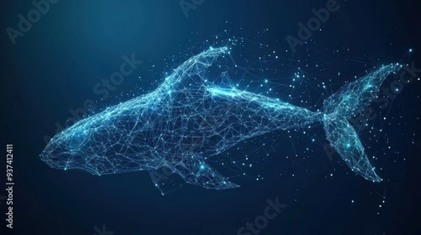 Fototapeta Geometric whale silhouette formed by lines and dots for presentation