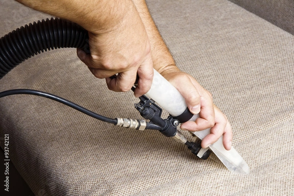Fototapeta Professional cleaning of the upholstery on a sofa