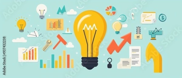 Fototapeta Business Growth and Success Concept with Light Bulb  Chart and Graph
