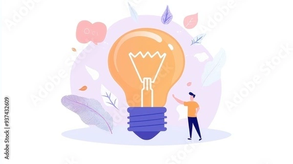 Fototapeta Man With Light Bulb Idea Illustration