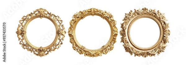 Obraz Vintage round frames set isolated on transparent background, antique round frames for decoration and design