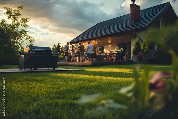 Obraz Backyard Barbeque With Friends At Sunset