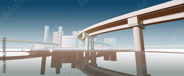 Fototapeta Futuristic bridge reflicted in the water