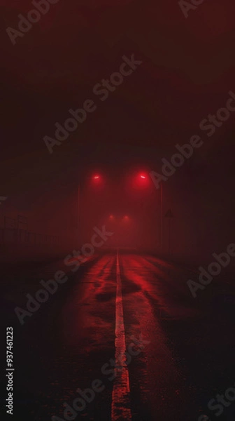 Obraz a foglined road, in the style of blurry details, wimmelbilder, in the style of creepypasta
