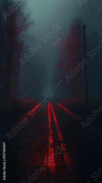 Obraz a foglined road, in the style of blurry details, wimmelbilder, in the style of creepypasta