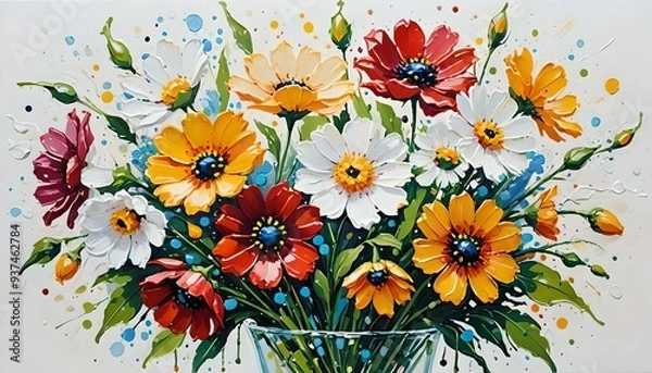 Fototapeta カラフルな植物 花 白い背景画像 Colorful plants flowers white background images