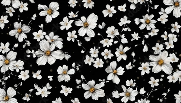 Fototapeta 白いデイジー 花 黒い背景画像 水玉 White daisy flower black background image polka dots