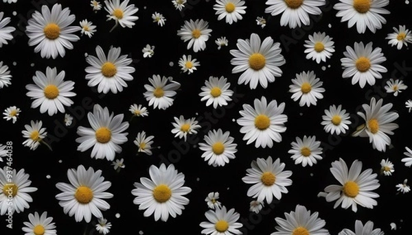 Fototapeta 白いデイジー 花 黒い背景画像 水玉 White daisy flower black background image polka dots