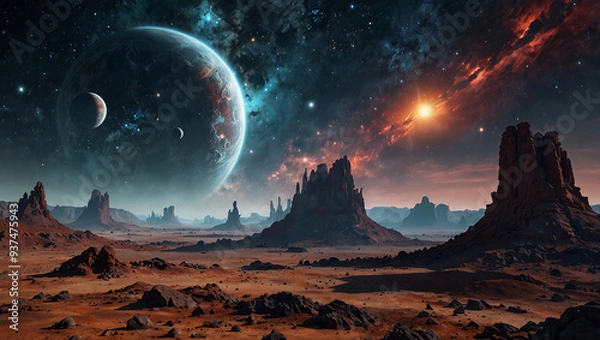 Obraz moon over the mountains