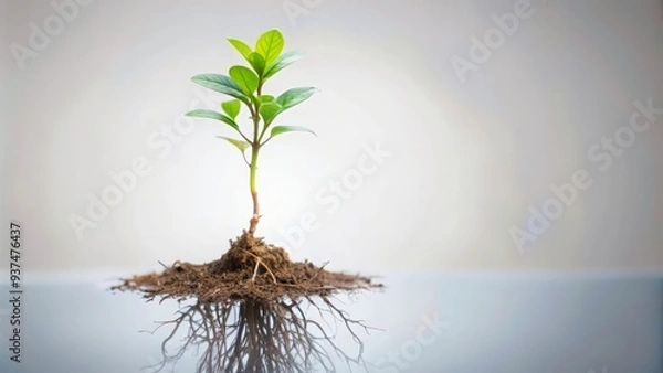 Fototapeta "Personal Growth Roots Background" - A plant with deep roots and healthy growth, symbolizing strong foundations and personal development.

