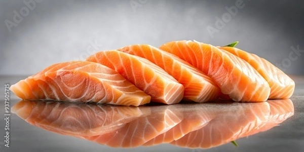Fototapeta Subtle gradient effect on light salmon slices against neutral gray background creating abstract artistic composition with soft focus