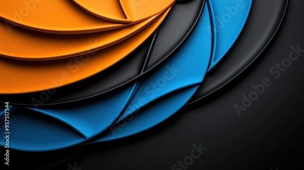 Obraz Vibrant layers of blue, orange, and black create a dynamic abstract background for creative projects and designs.