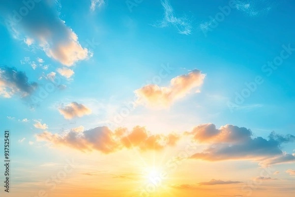 Fototapeta Beautiful , luxury soft gradient orange gold clouds and sunlight on the blue sky perfect for the background, take in everning,Twilight, Large size, high definition landscape photo. Generative ai