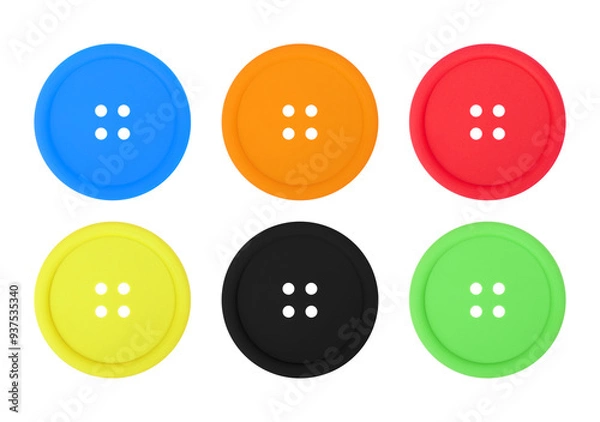 Fototapeta Clothes, shoes and accessories - Six buttons of different colors isolated