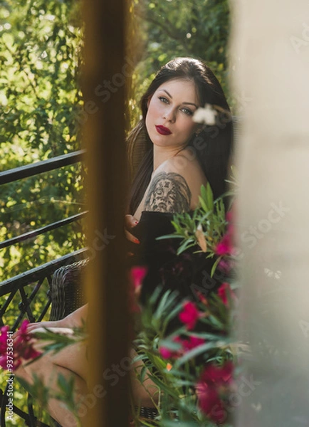 Fototapeta Woman's psychology, photo portrait of modern lady at home thinking about something 