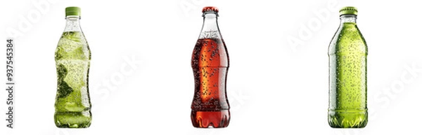 Fototapeta Soda bottle set isolated on transparent background with carbonated drink