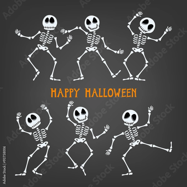 Obraz Halloween skeleton with assorted expressions, vector illustration.