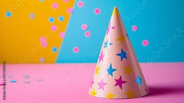 Fototapeta Macro perspective of a party hat in a minimalist environment AI generated illustration