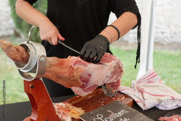 Obraz jambon de pays à l'os en découpe