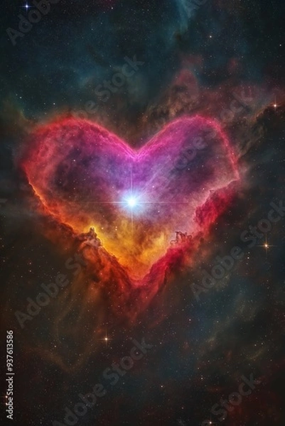 Fototapeta Heart shaped nebula floating in deep space