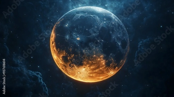 Obraz Golden Moon in a Starry Cosmic Sky Sci-Fi Fantasy Digital Art