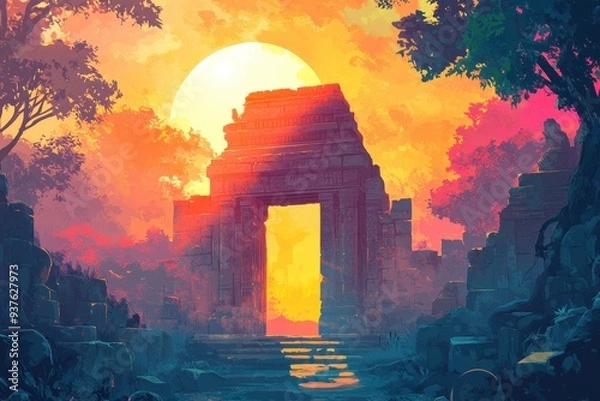 Obraz Ancient Stone Archway at Sunset