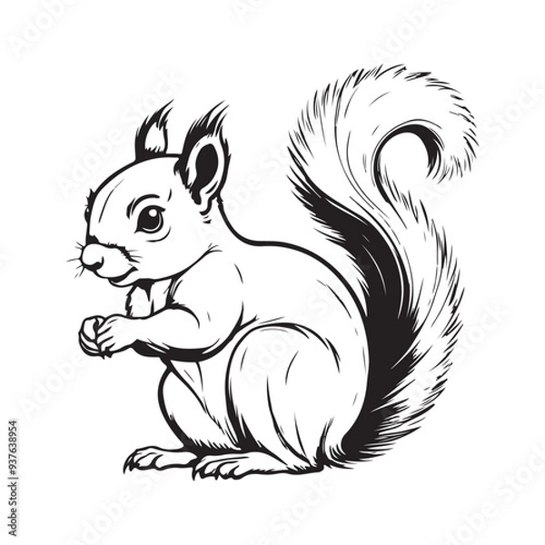 Fototapeta Squirrel line art vector silhouette with white Background