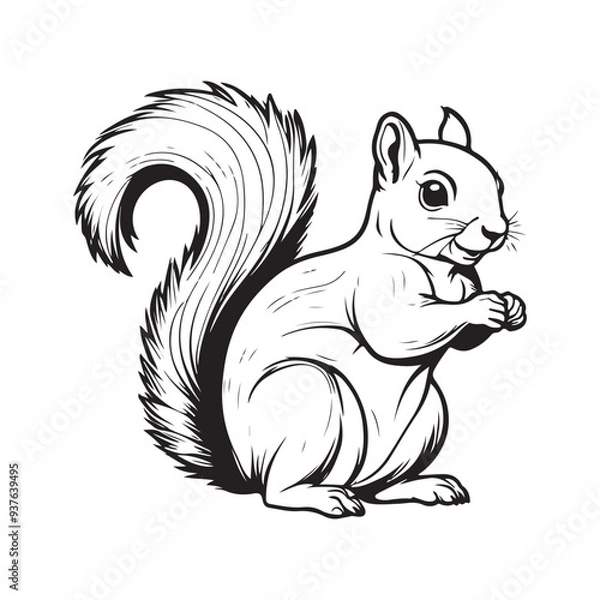Fototapeta Squirrel line art vector silhouette with white Background