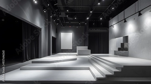Fototapeta Minimalistic approach to a modern stage complemented by the stark contrast of gipsum accessories  AI generated illustration