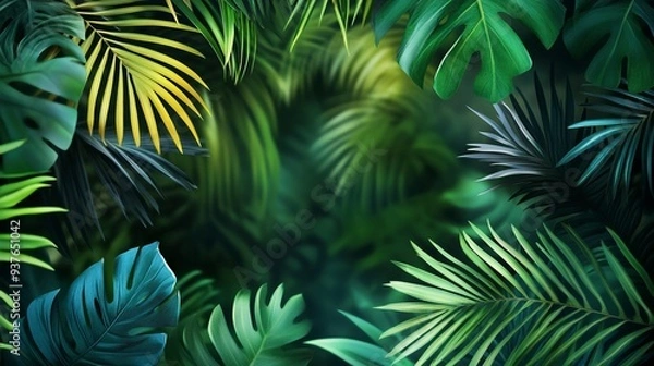 Fototapeta Nature leaves, green tropical forest, backgound concept. HD Realistic. generative ai