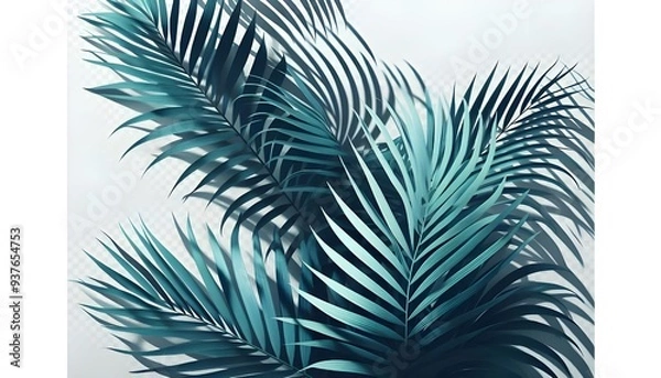 Fototapeta tropical leaves shadow overlay effect transparent background, palm leaf shadows 3d rendering png file