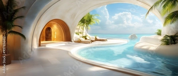 Fototapeta Modern Luxury Villa With Ocean View and Infinity Pool.