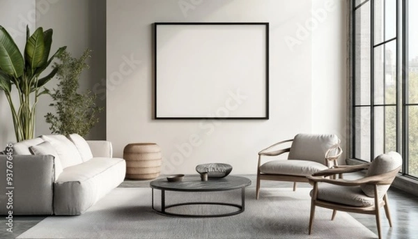 Fototapeta Modern Living Room Interior Design with Minimalist Decor and Large Window.