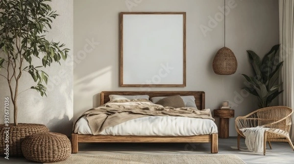 Obraz Minimalist Bedroom Design with Natural Elements.