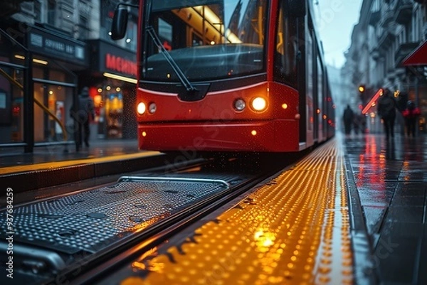 Fototapeta Accessible Public Transport: A picture of an accessible public transportation vehicle with ramps and spaces for wheelchair users