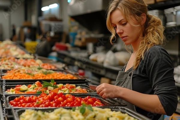 Obraz Community Kitchen: A picture of a community kitchen where volunteers prepare meals for those in need, illustrating collective efforts to address food insecurity