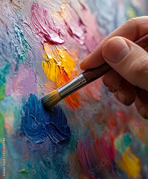 Fototapeta therapist's hand gently guiding a brushstroke on a canvas, the patient’s hand gripping the brush