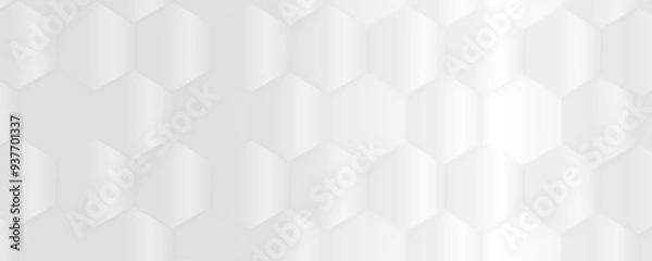 Obraz 3d hexagonal structure futuristic white background and embossed hexagon abstract with hexagon background. honeycomb hexagonal background. Hexagon shape, white, shiny gray. hexagon pattern shape.