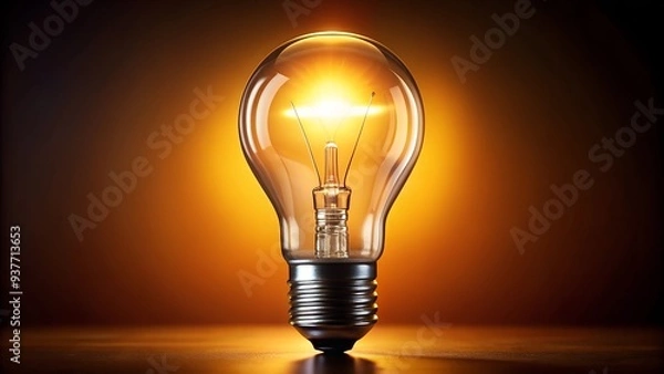 Fototapeta  Glowing light bulb in darkness, warm halo effect