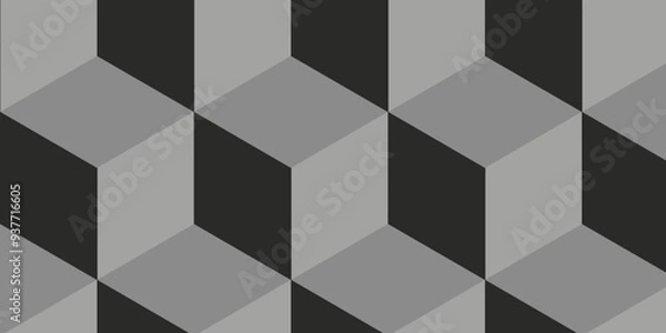 Fototapeta Abstract black and gray style minimal blank cubic. Geometric pattern illustration mosaic, square and triangle wallpaper. Seamless cube technology business concept.	