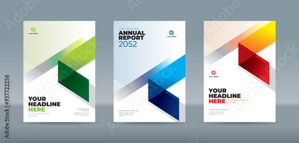 Obraz Modern folding ribbon theme book cover template in green, blue, red, yellow color. A4 size book cover template for annual report, magazine, booklet, proposal, portfolio, brochure, poster