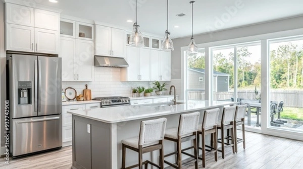 Obraz Spacious and Bright Modern Kitchen with High-End Appliances