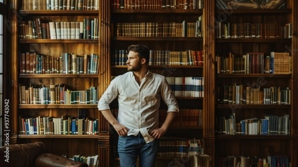 Fototapeta The man in a library