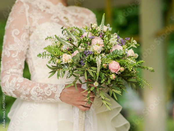 Obraz Beautiful wedding rustic bouquet in bride's hand