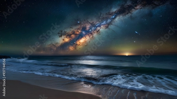 Obraz  Milky Way galaxy arching over the open ocean