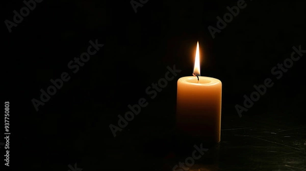 Obraz Burning candle on dark background, space for text. Memory day